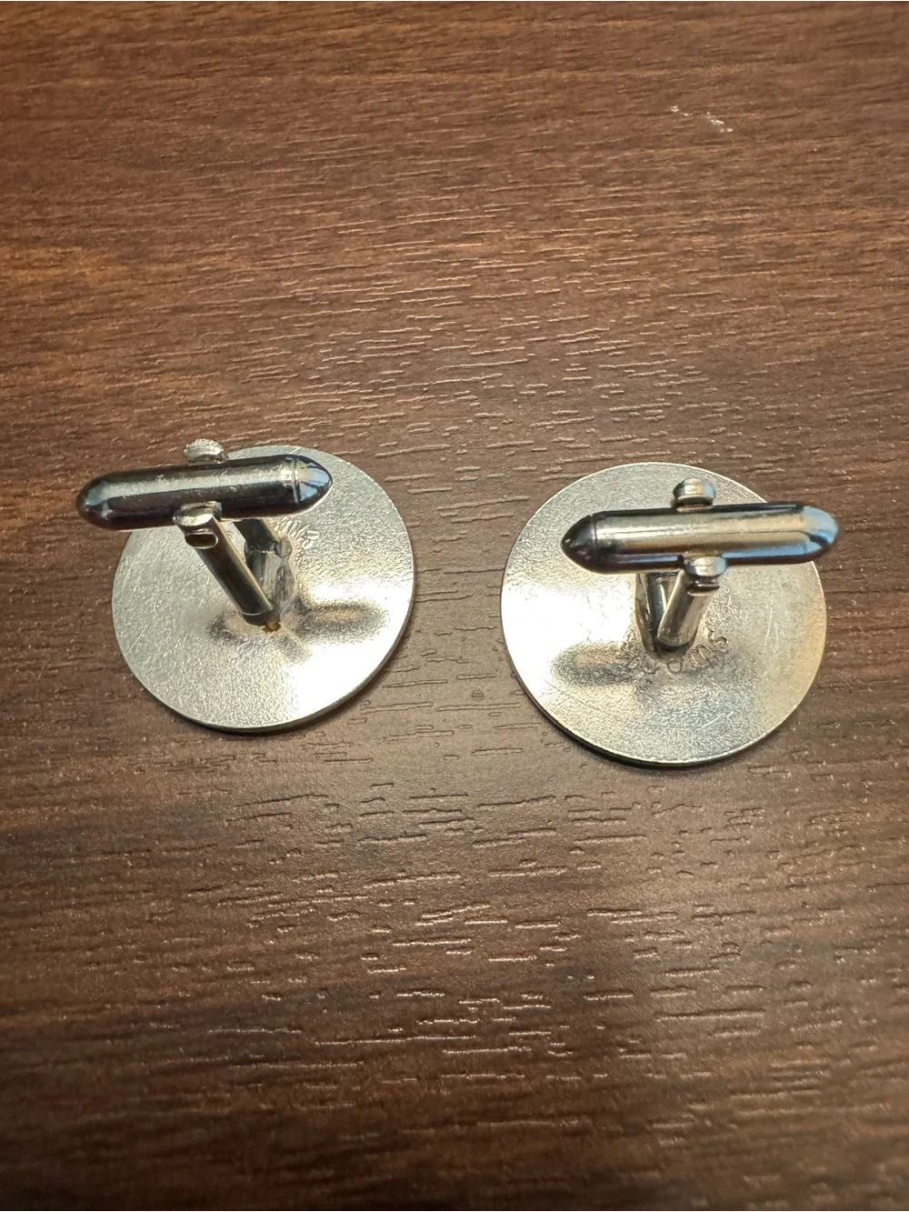 Vintage SWANK Black and Silver Round Abstract Cuff Links